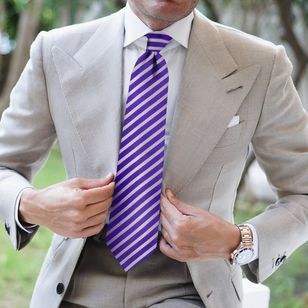 Lavender Luxe Diagonal Stripe Tie with Pocket Square