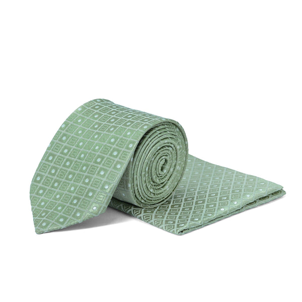 Mint Geometric Square Pattern Tie with Pocket Square