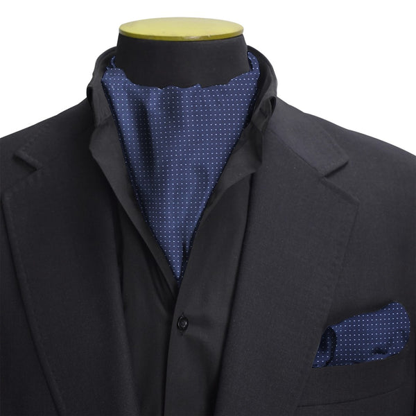 Navy Micro Dot Ascot Tie & Pocket Square Set