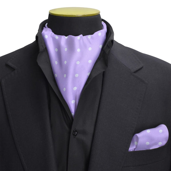 Lavender Polka Dot Ascot Tie & Pocket Square Set