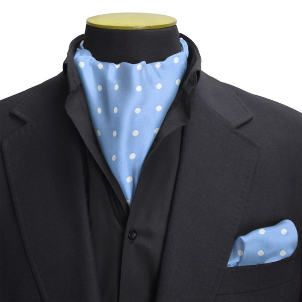 Sky Blue Polka Dot Ascot Tie & Pocket Square Set