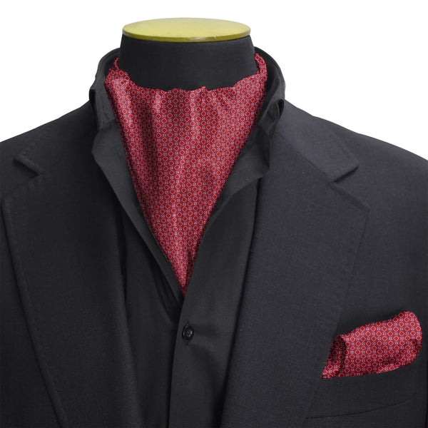 Red Diamond Geometric Ascot Tie & Pocket Square