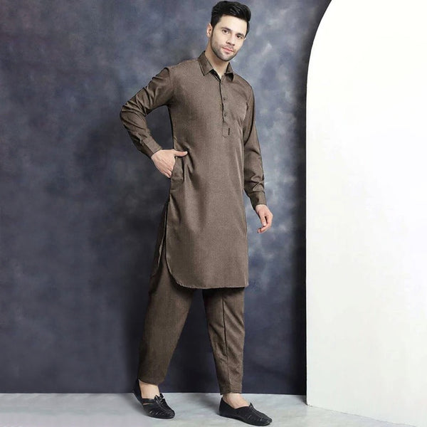 Eternity Men's Stitched Kameez Shalwar (Brown)