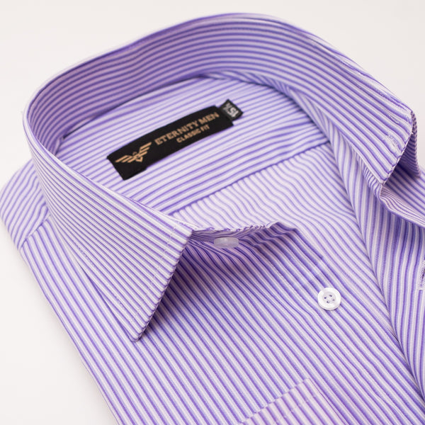 Lavender Self Striped Double Cuff Shirt